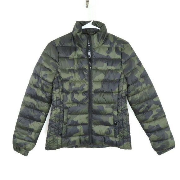 GUESS Womens XS Extra Small Aden Logo Puffer Camouflage Camo Jacket Coat - Picture 11 of 11